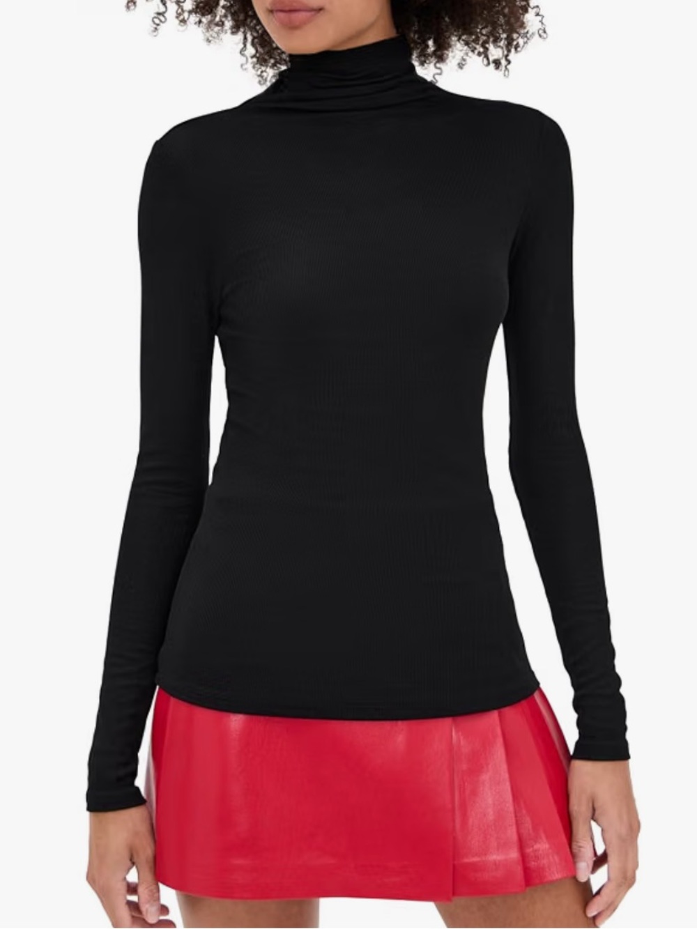 AG Adriano Goldschmied Black Long-Sleeve Lightweight Ribbed Turtleneck